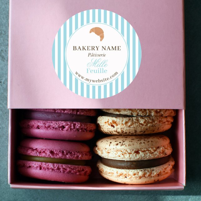 Pegatina Redonda Preppy Blue Brown Stripes Bakery Logo Product (Preppy Blue Brown Stripes Bakery Logo Product Classic Round Sticker)