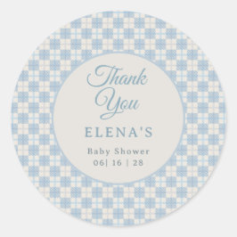 Pegatina Redonda Preppy Blue Plaid Baby Shower 