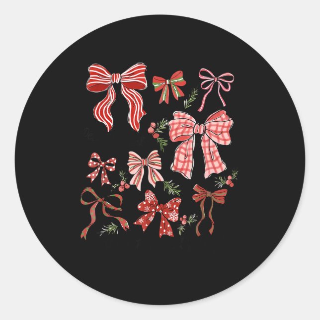 Pegatina Redonda Preppy Coquette Bow Deck The Halls With Bows And H (Anverso)