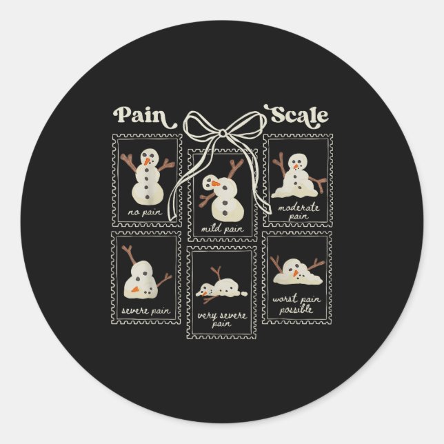 Pegatina Redonda Preppy Coquette Pain Scale Stamps Snowmen Trauma E (Anverso)