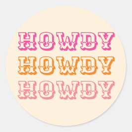 Pegatina Redonda Preppy Girly Howdy Hot Pink Naranja