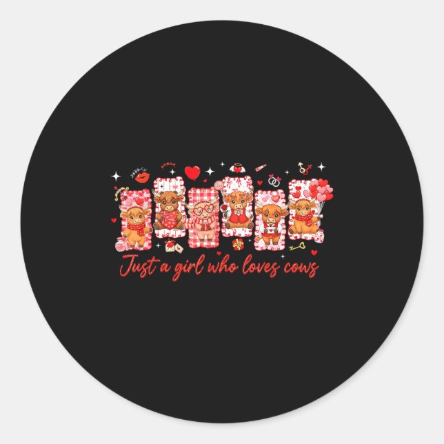 Pegatina Redonda Preppy Just A Girl Who Loves Cows Valentines Day A (Anverso)