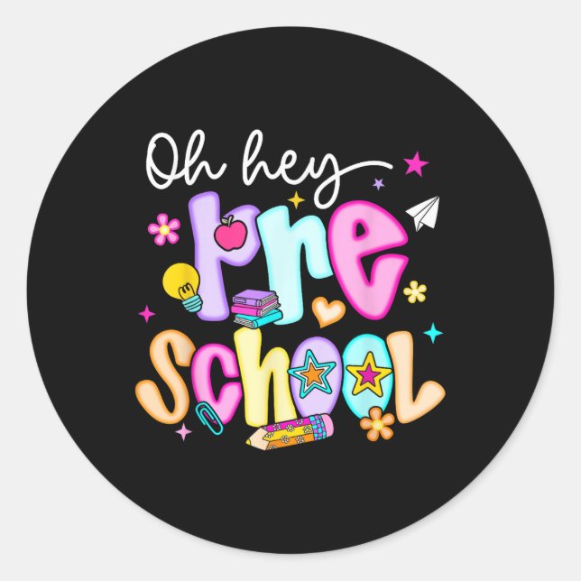 Pegatina Redonda Preppy Oh Hey Preescolar De Vuelta A Maestros De E (Anverso)