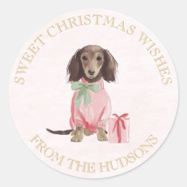 Pegatina Redonda Preppy Pink Christmas Dachshund Lrg Round Stickers