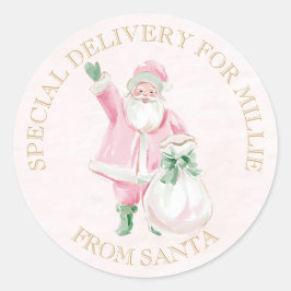 Pegatina Redonda Preppy Pink Christmas Santa 