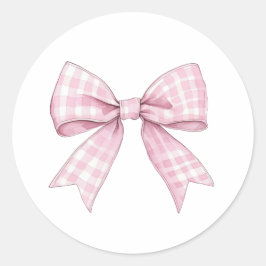 Pegatina Redonda Preppy Pink Gingham Bow