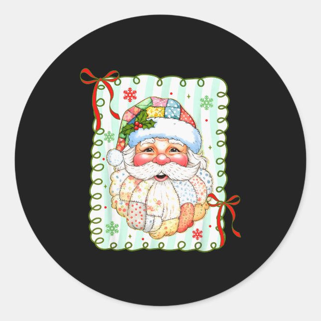 Pegatina Redonda Preppy Santa Claus Christmas Patchwork Santa Xmas  (Anverso)