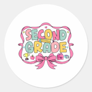 Pegatina Redonda Preppy Segundo Grado De Vuelta A La Escuela De Seg
