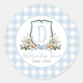 Pegatina Redonda Preppy Southern Blue Boy Pelican Baby Shower