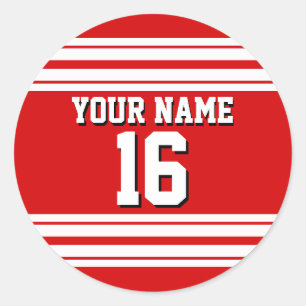 Pegatina Redonda Preppy Sporty Red con White Stripes Team Jersey