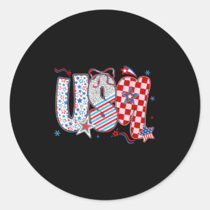 Pegatina Redonda Preppy Usa Coquette Bow 4 De Julio Independencia D