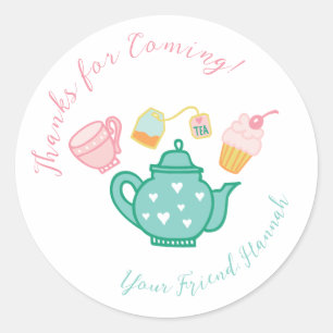 Pegatina Redonda Preppy Whimsical Tea Fiesta