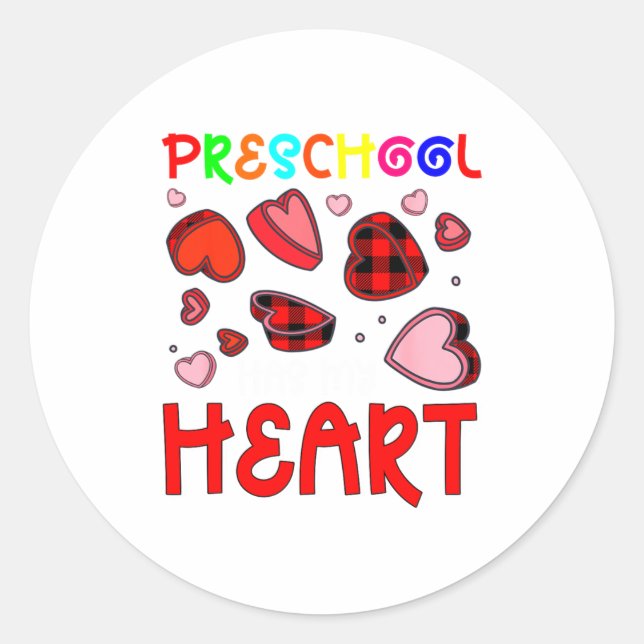 Pegatina Redonda Preschool Has My Heart Valentines Hearts Teacher  (Anverso)