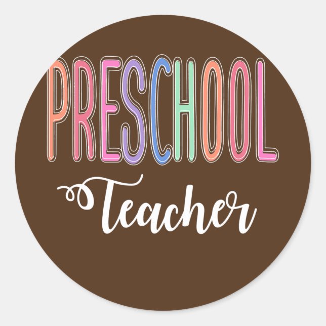 Pegatina Redonda Preschool Teacher Back to School Daycare (Anverso)