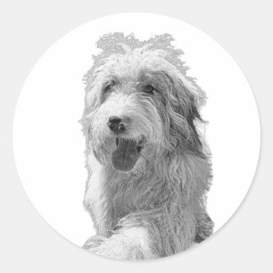 Pegatina Redonda Presencia en Perfil – Retrato de Perro Monocromo