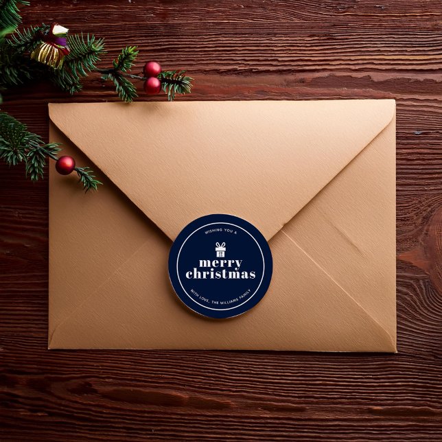 Pegatina Redonda Presente Con Un Personalizado De Navidades De Bow (Subido por el creador)