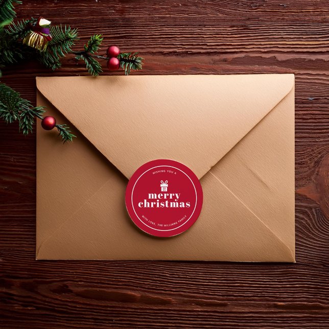 Pegatina Redonda Presente Con Un Personalizado De Navidades De Bow (Subido por el creador)
