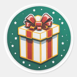 Pegatina Redonda Presente de Navidad rojo y blanco