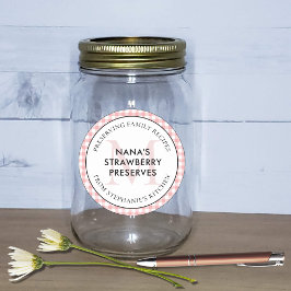 Pegatina Redonda Preservando recetas familiares Red Gingham Monogra