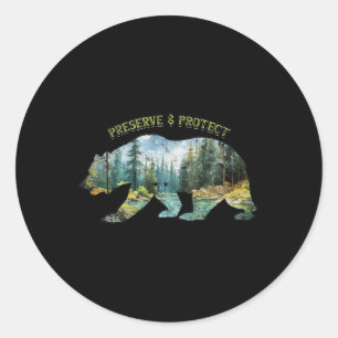 Pegatina Redonda Preservar &amp; Proteger - Protección del medio am