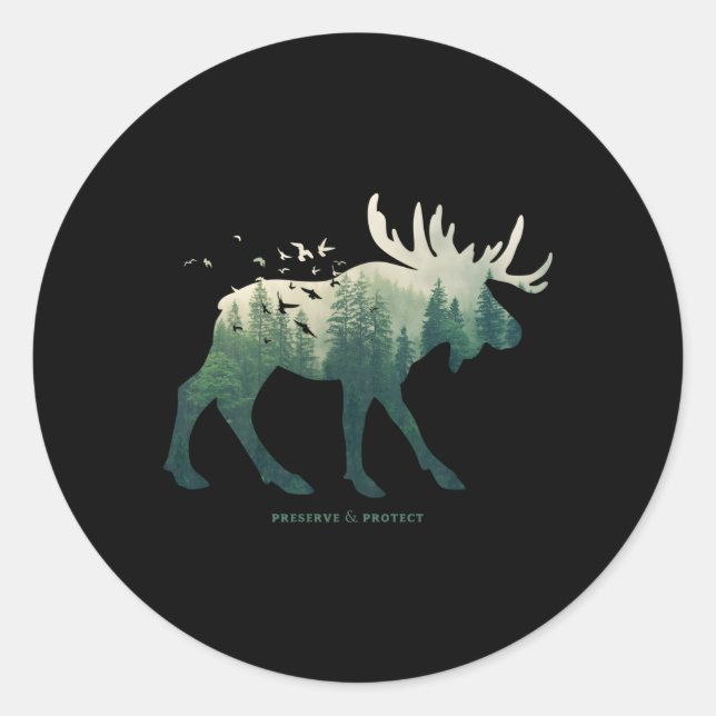 Pegatina Redonda Preservar Protect National Park Moose (Anverso)