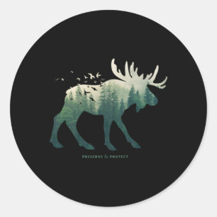 Pegatina Redonda Preservar Protect National Park Moose