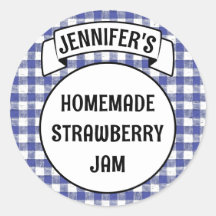 Preserve Jam Jelly Jar Blue Plaid Gingham Label