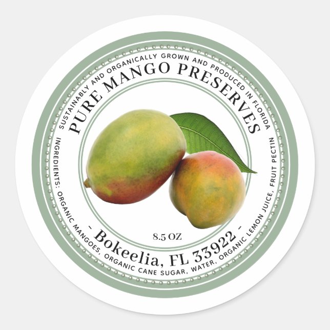 Pegatina Redonda Preserve Label Vintage Mango Ilustracion (Anverso)