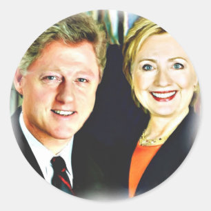 Pegatina Redonda Presidente Bill Clinton y Presidente Hillary Clint