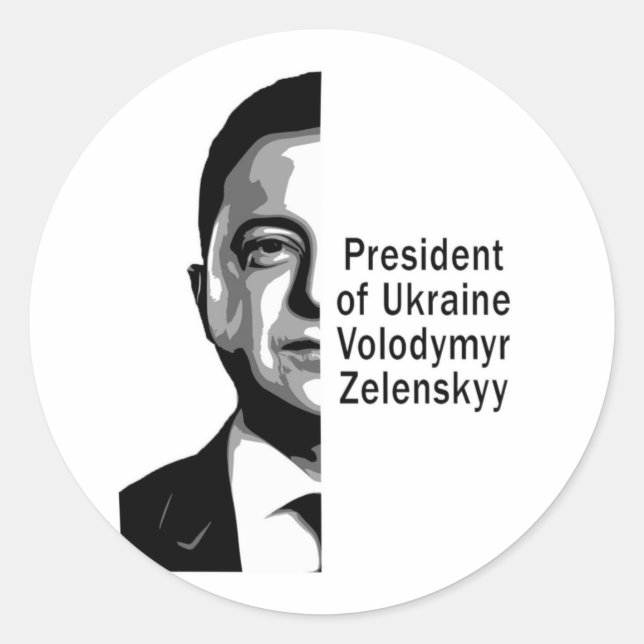 Pegatina Redonda Presidente de Ucrania Zelenskyy mitad retrato de a (Anverso)