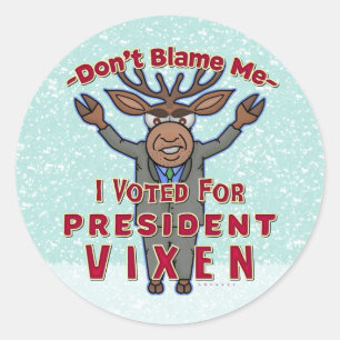 Pegatina Redonda Presidente divertido Vixen Reindeer Political del