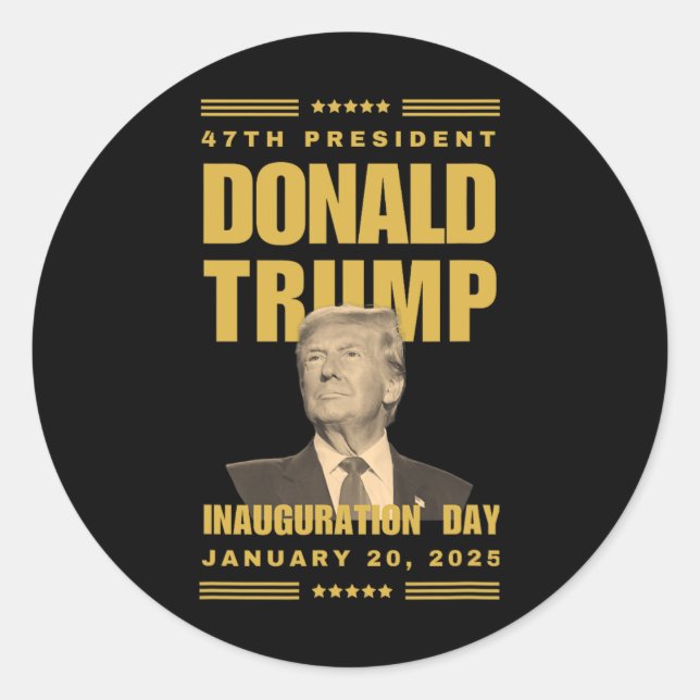 Pegatina Redonda Presidente Donald J. Trump Inauguración Día 2025 (Anverso)