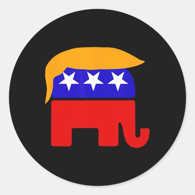 Pegatina Redonda Presidente Donald Trump Elephant Hair republicano (Anverso)