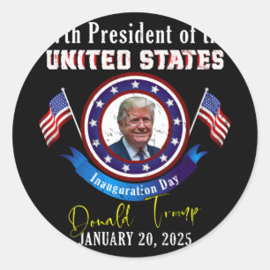 Pegatina Redonda Presidente Donald Trump inaugura el día 2025