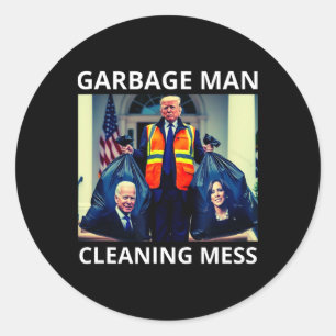 Pegatina Redonda Presidente Hombre Basura Limpiando Desorden Camise