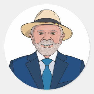 Pegatina Redonda Presidente Lula da Silva Arte - Líder Brasileño Po
