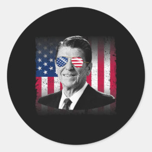 Pegatina Redonda Presidente Reagan Bandera De Estados Unidos Patrió