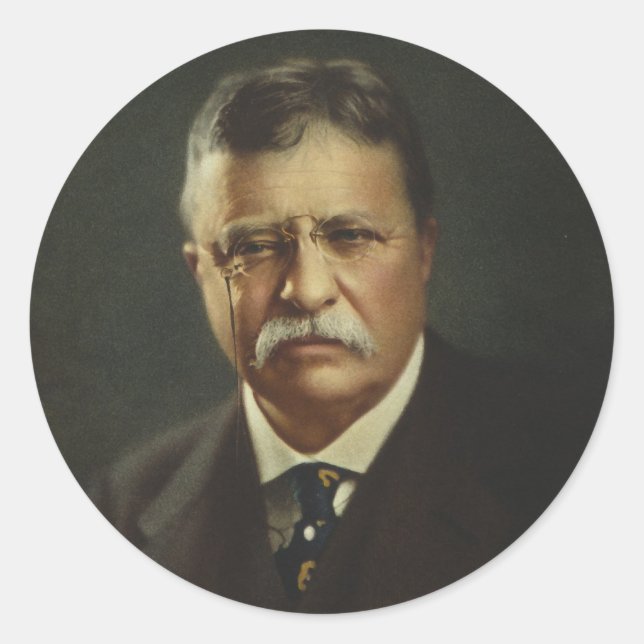 Pegatina Redonda Presidente Theodore Roosevelt por la litografía de (Anverso)