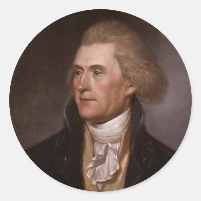 Pegatina Redonda Presidente Thomas Jefferson (Anverso)