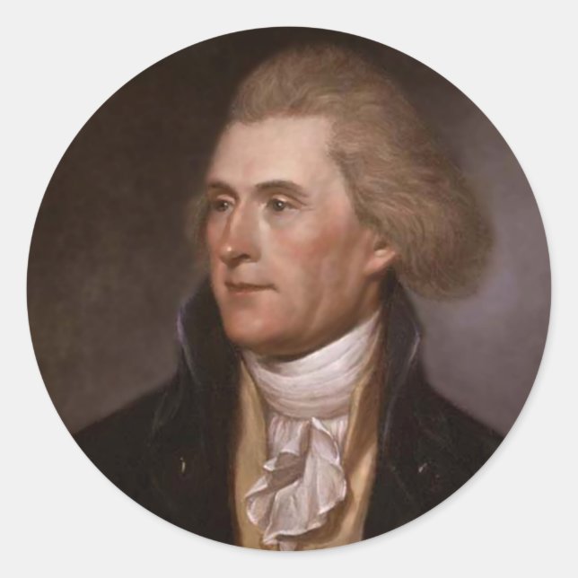Pegatina Redonda Presidente Thomas Jefferson (Anverso)