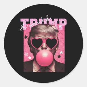 Pegatina Redonda Presidente Trump Soplando Chicle Divertido Burbuja