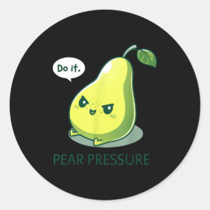 Pegatina Redonda Presión de pera hace humor de frutas