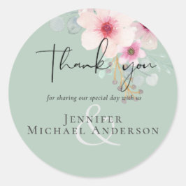 Pegatina Redonda Presupuesto del Boda floral rosado de Rubor