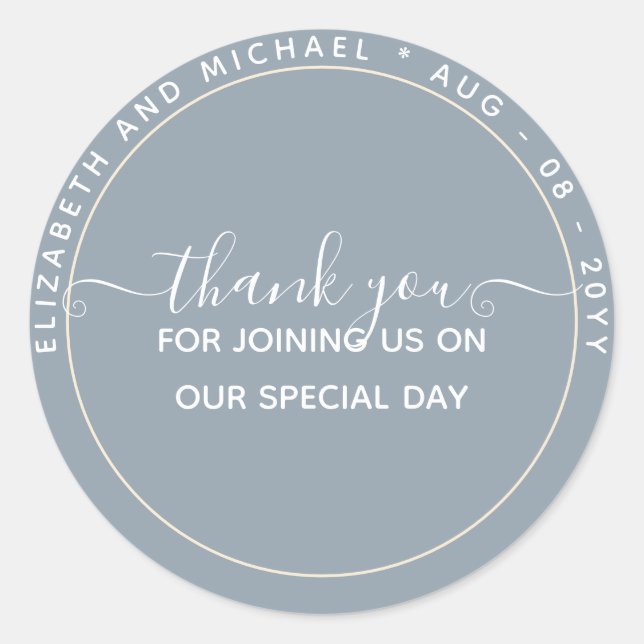 Pegatina Redonda PRESUPUESTO Favor de agradecimiento azul monocromo (Anverso)