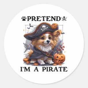 Pegatina Redonda Pretende que soy un perro pastor pirata de Shetlan