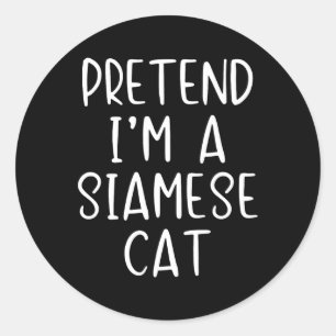 Pegatina Redonda Pretende un gato siamés disfraz Halloween Lazy Eas