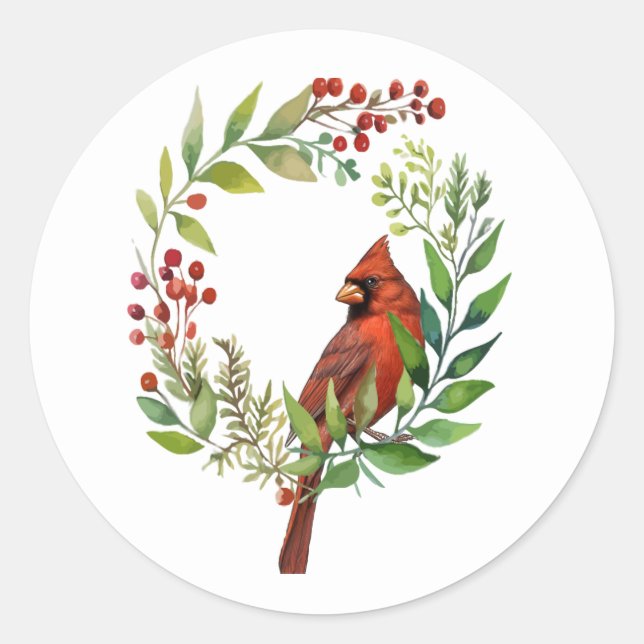 Pegatina Redonda Pretty Classic Cardinal Red Bird (Anverso)