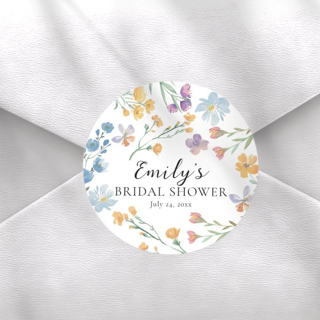 Pegatina Redonda Pretty Pastel Wildflower Bridal Shower (Subido por el creador)