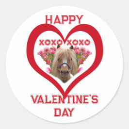 Pegatina Redonda Pretty Pony in Red Valentine's Day for Kids