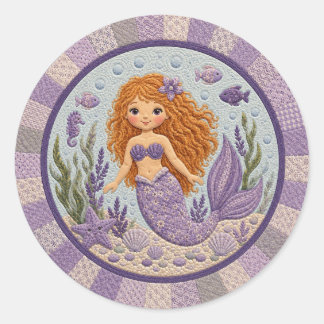 Pegatina Redonda Pretty Purple Mermaid Quilt